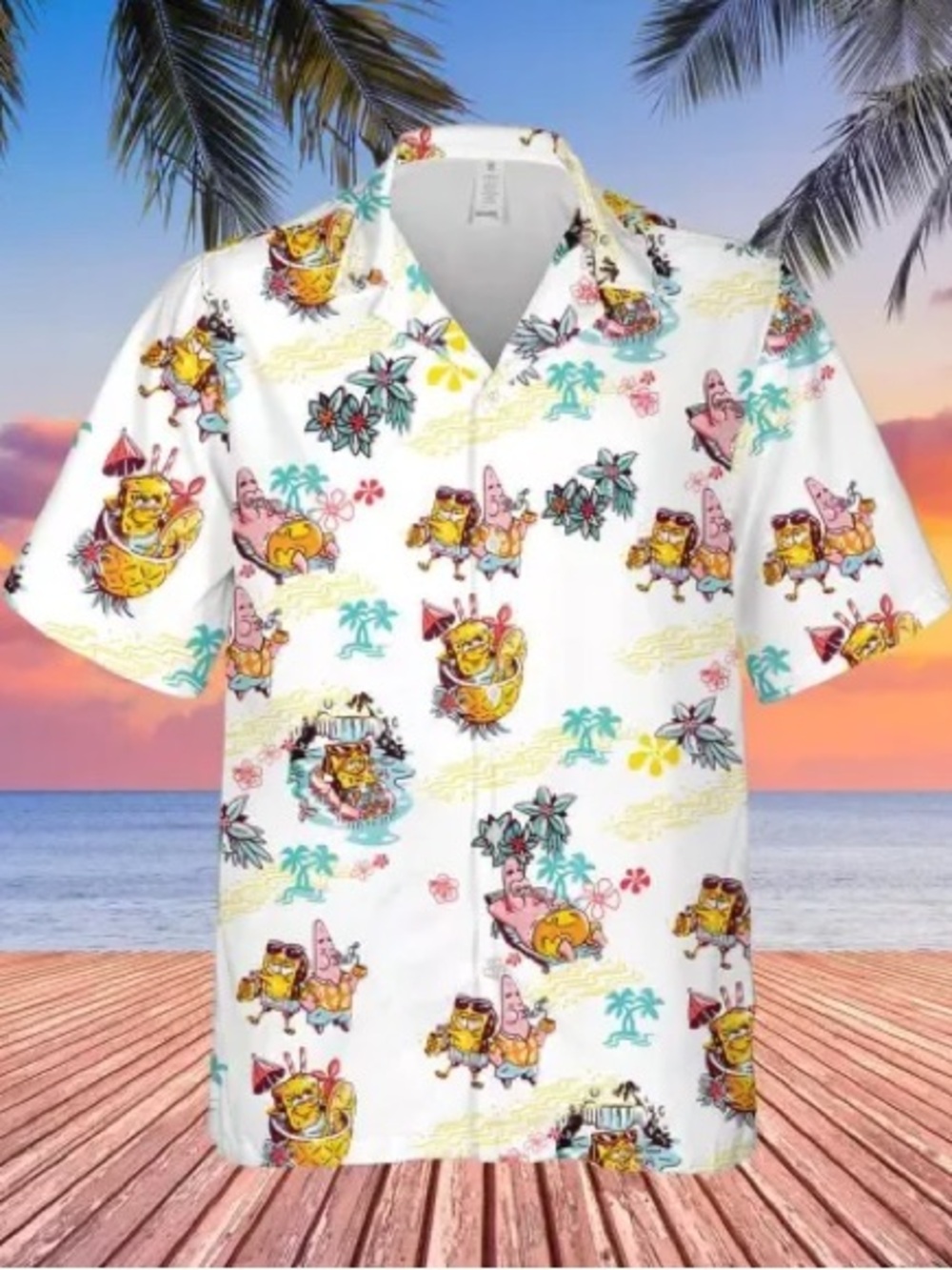 4 for $25- SpongeBob Square Pants "Tiki Time" Hawaiian Button Down Shirt
